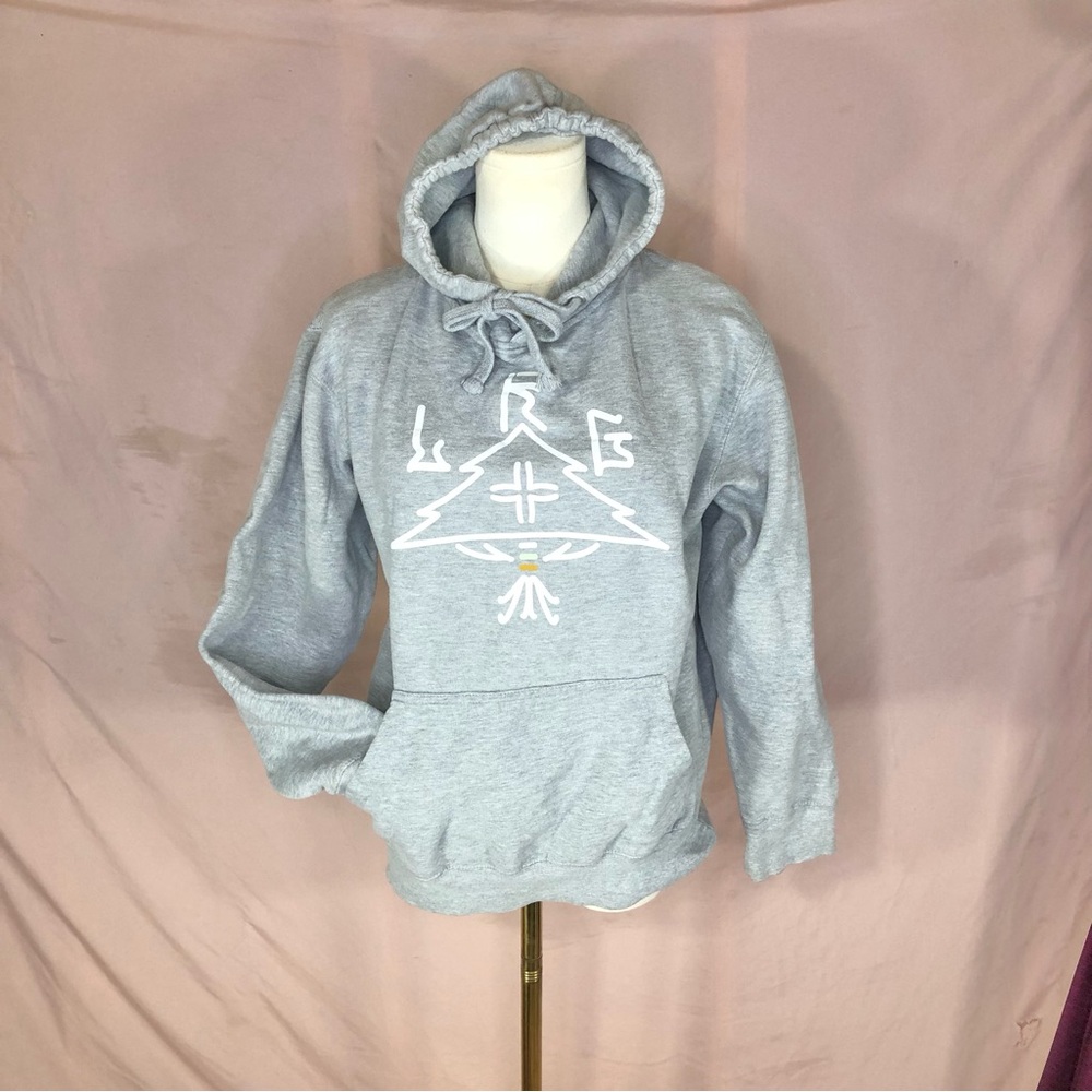 Light Gray Graphic Hoodie with White Symbol Size Large